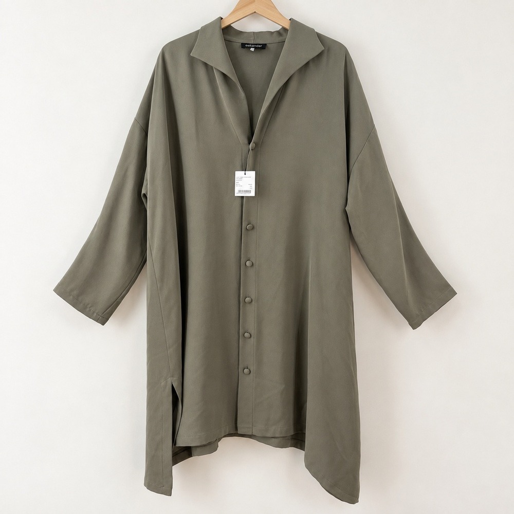 Eskandar Quiet Luxury Silk Crepe Wide A Line Shirt Tunic Women 1 Large Lagenlook